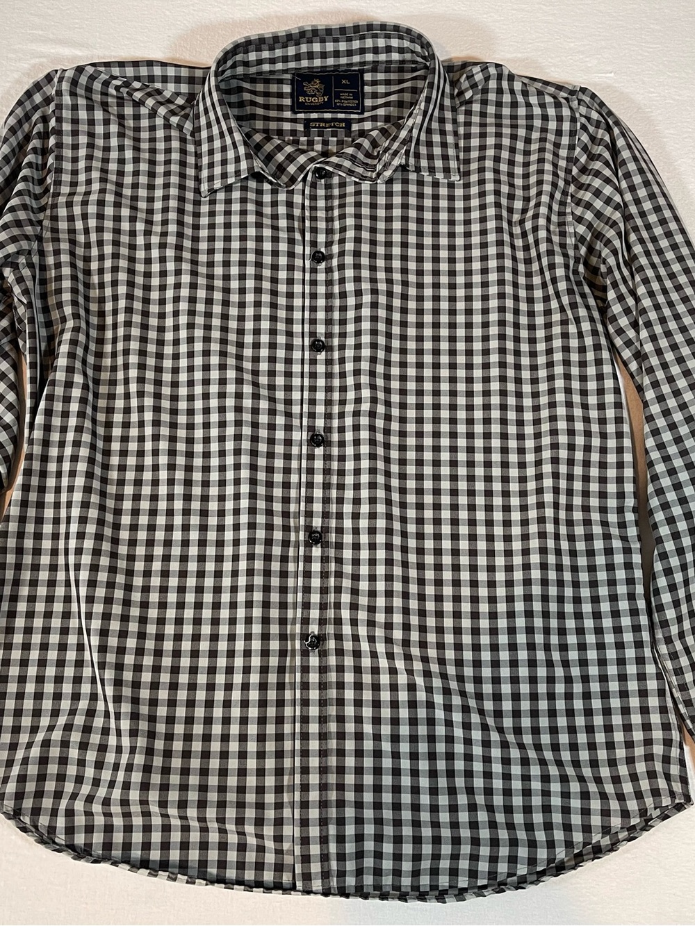 Rugby University Stretch Black & White Checked Button-Down Shirt Men’s Size XL